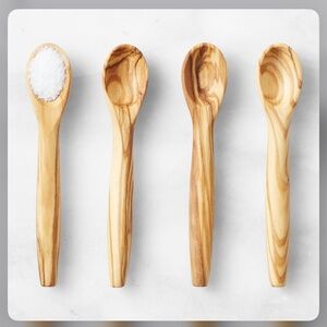 Williams Sonoma Olive Wood condiments Salt Spoons - Natural Wood set of 4